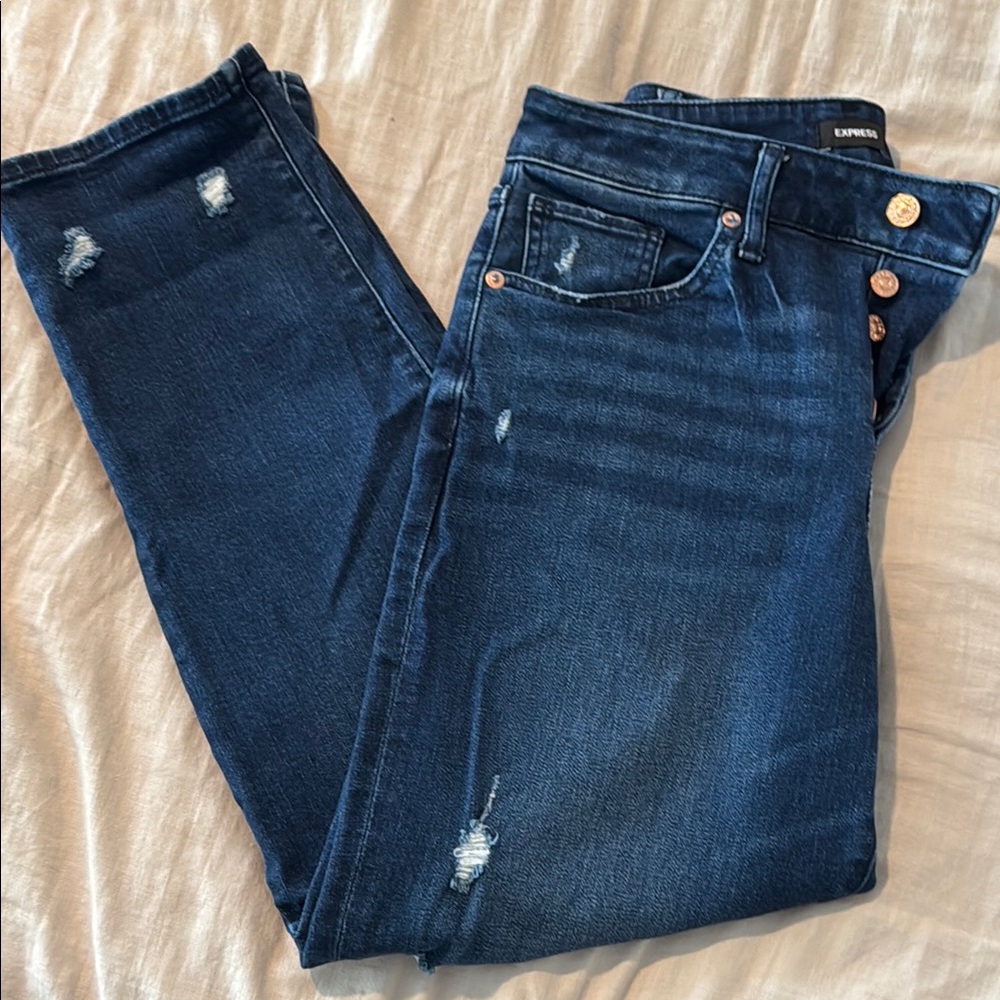 Express Blue Boyfriend Jeans with Casual Distressing